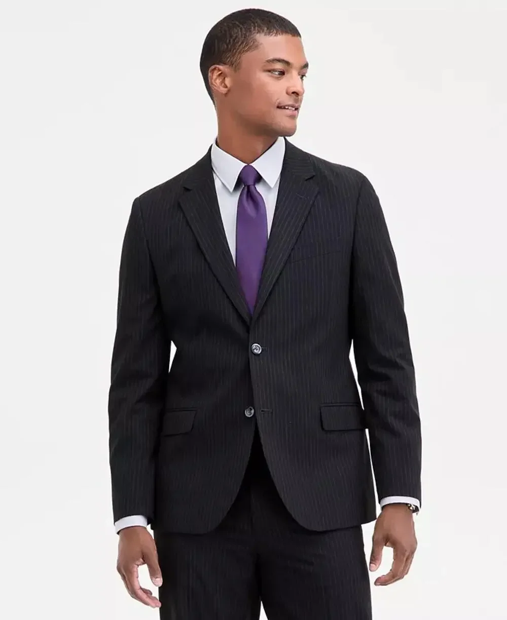 Nautica Men's Black Stripe Stretch Gaff Formal Modern-Fit Suit Blazer Size 42S